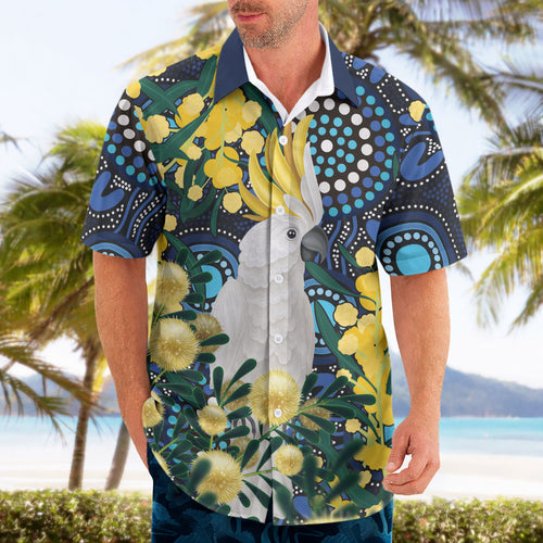 Australia Golden Wattle Hawaiian Shirt Aussie Cockatoo Aboriginal Art