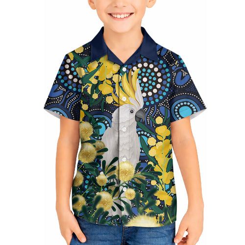 Australia Golden Wattle Hawaiian Shirt Aussie Cockatoo Aboriginal Art