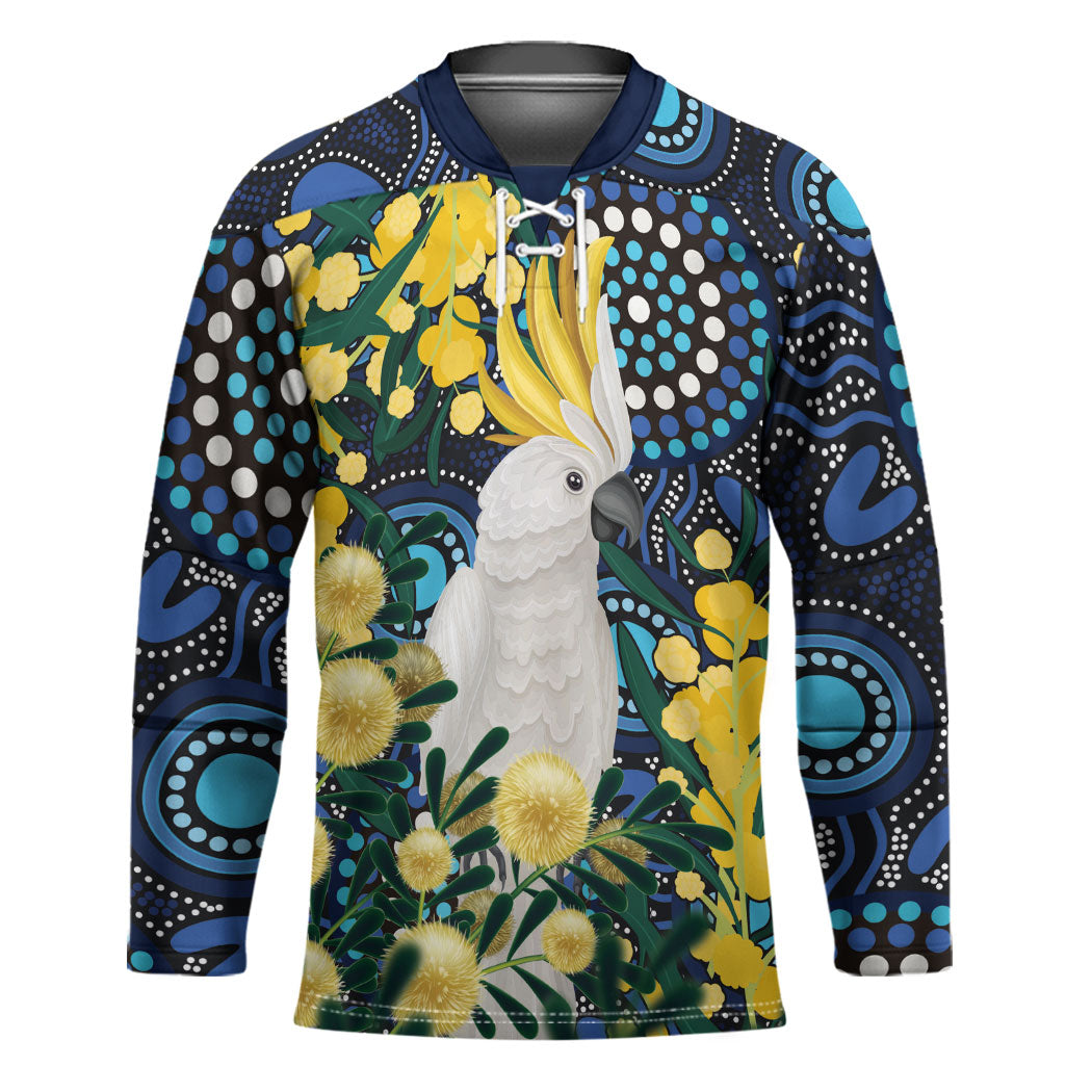 Australia Golden Wattle Hockey Jersey Aussie Cockatoo Aboriginal Art