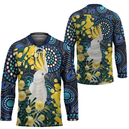 Australia Golden Wattle Hockey Jersey Aussie Cockatoo Aboriginal Art