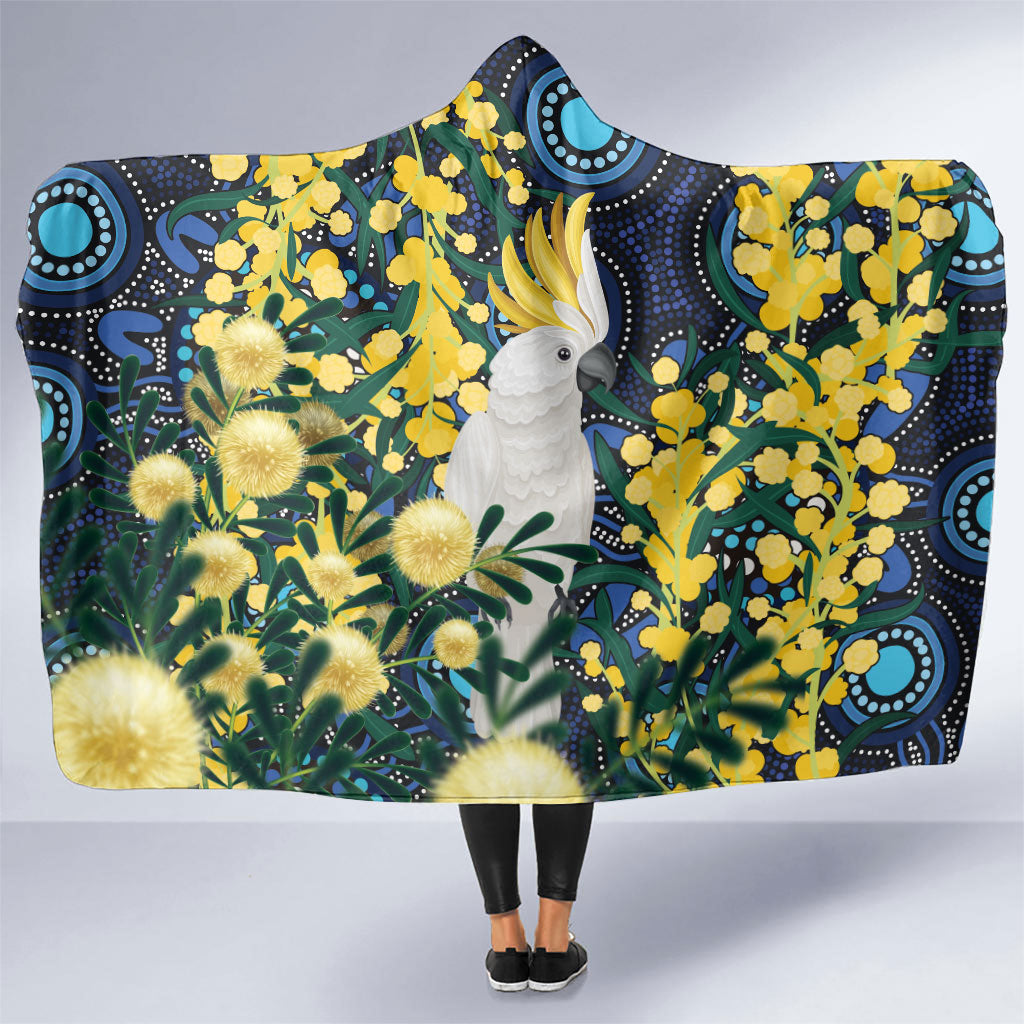 Australia Golden Wattle Hooded Blanket Aussie Cockatoo Aboriginal Art