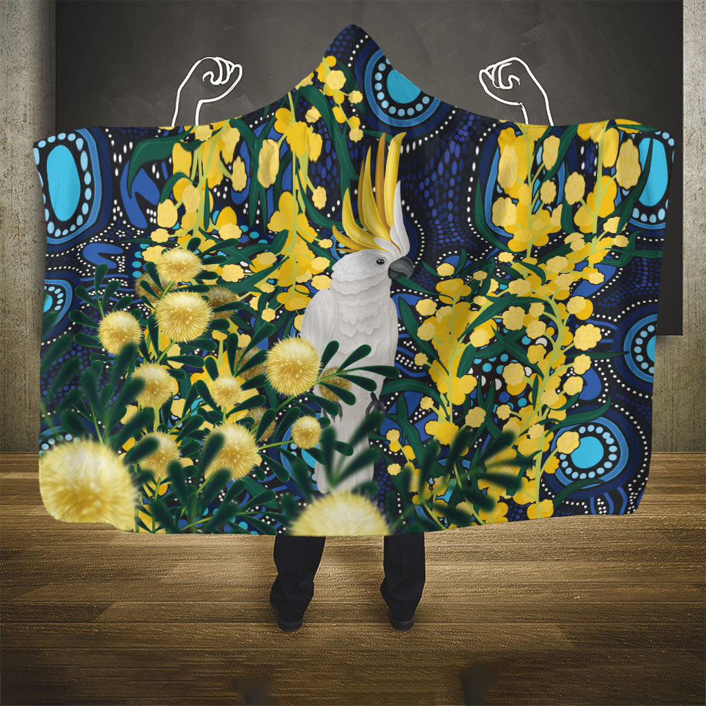 Australia Golden Wattle Hooded Blanket Aussie Cockatoo Aboriginal Art