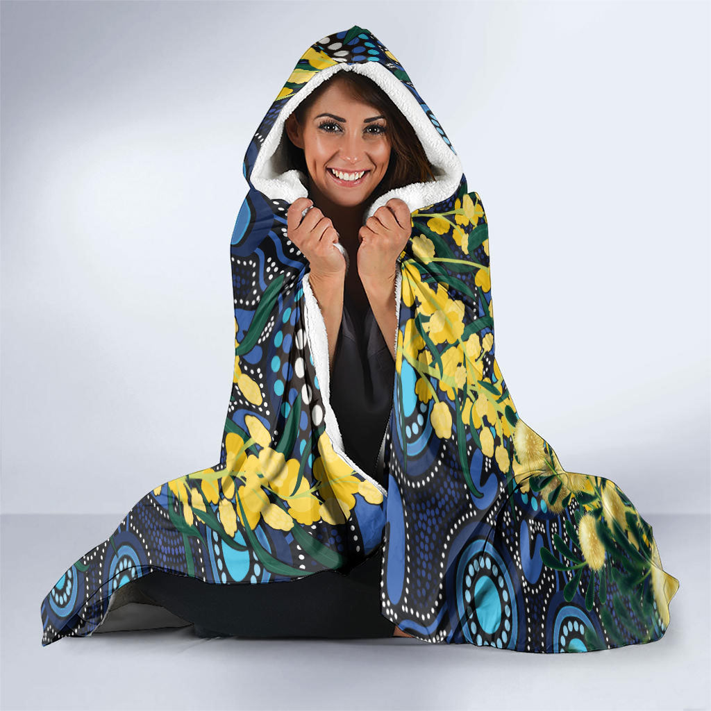 Australia Golden Wattle Hooded Blanket Aussie Cockatoo Aboriginal Art