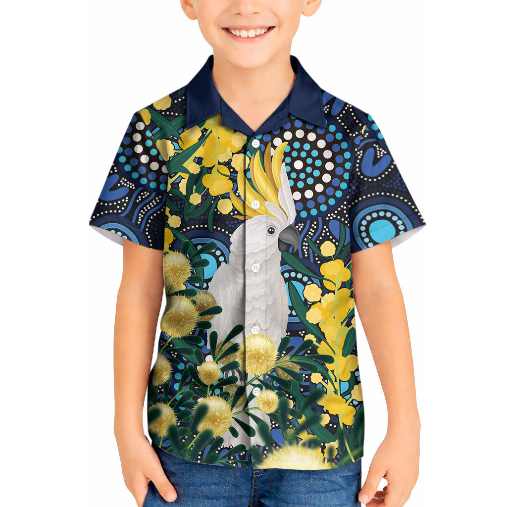 Australia Golden Wattle Kid Hawaiian Shirt Aussie Cockatoo Aboriginal Art