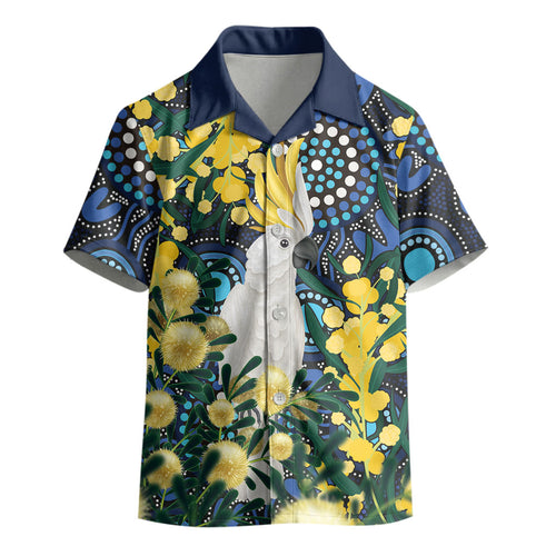 Australia Golden Wattle Kid Hawaiian Shirt Aussie Cockatoo Aboriginal Art