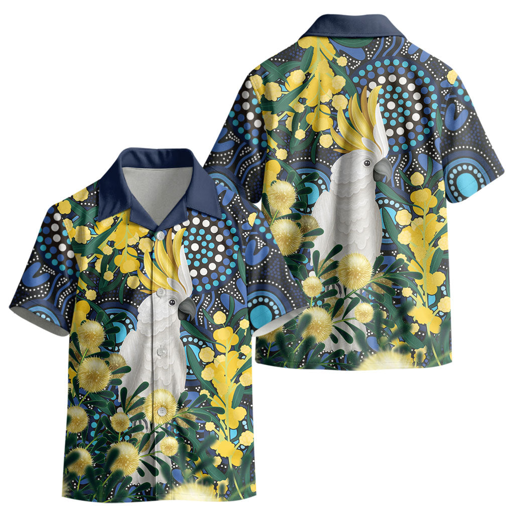 Australia Golden Wattle Kid Hawaiian Shirt Aussie Cockatoo Aboriginal Art