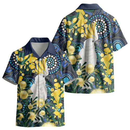 Australia Golden Wattle Kid Hawaiian Shirt Aussie Cockatoo Aboriginal Art