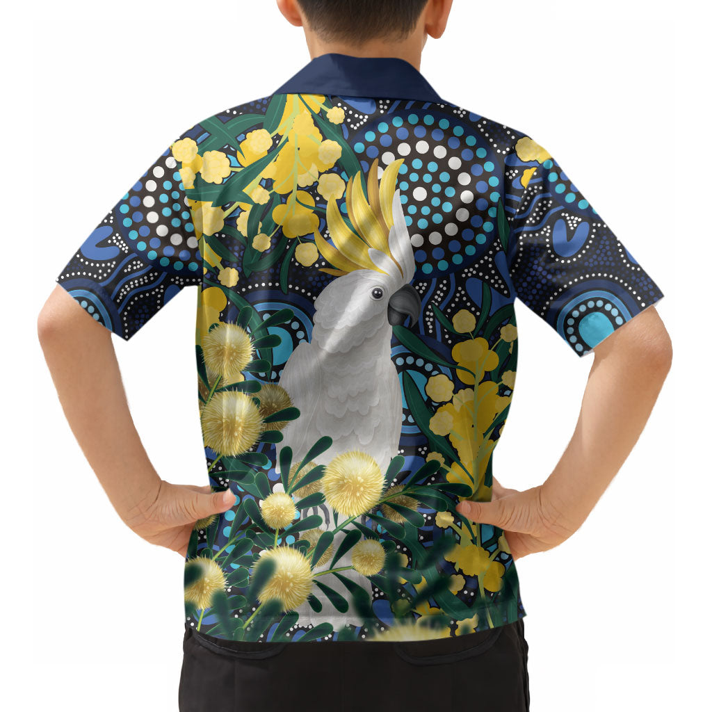 Australia Golden Wattle Kid Hawaiian Shirt Aussie Cockatoo Aboriginal Art