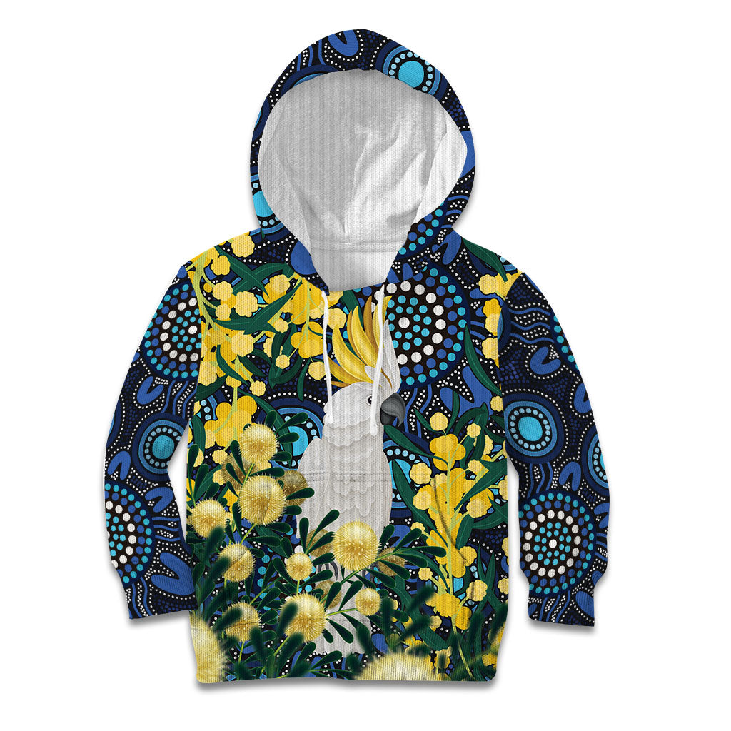 Australia Golden Wattle Kid Hoodie Aussie Cockatoo Aboriginal Art