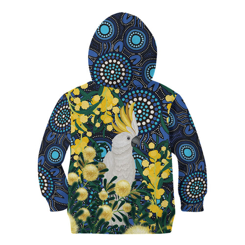 Australia Golden Wattle Kid Hoodie Aussie Cockatoo Aboriginal Art