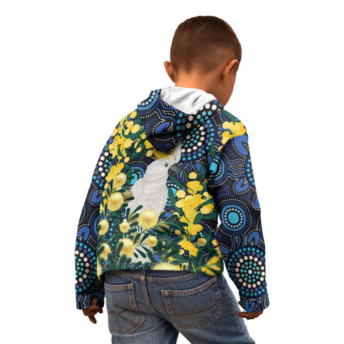 Australia Golden Wattle Kid Hoodie Aussie Cockatoo Aboriginal Art