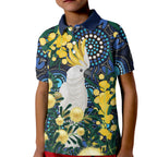 Australia Golden Wattle Kid Polo Shirt Aussie Cockatoo Aboriginal Art