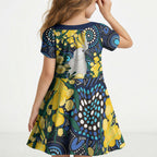 Australia Golden Wattle Kid Short Sleeve Dress Aussie Cockatoo Aboriginal Art