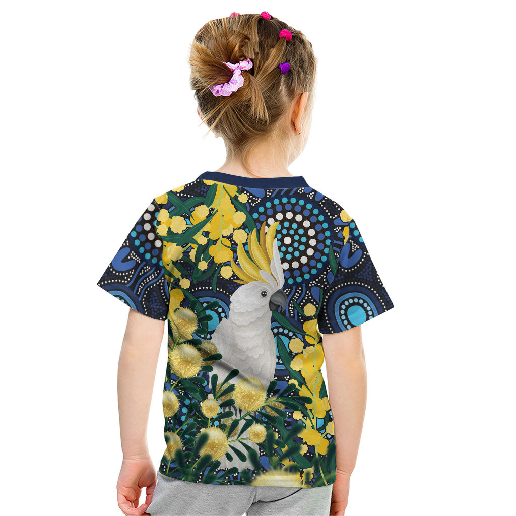 Australia Golden Wattle Kid T Shirt Aussie Cockatoo Aboriginal Art