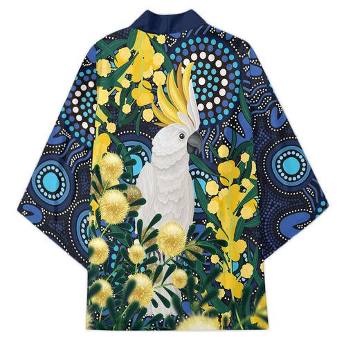 Australia Golden Wattle Kimono Aussie Cockatoo Aboriginal Art