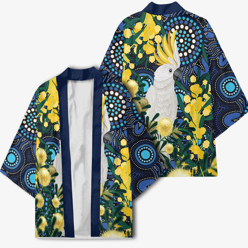 Australia Golden Wattle Kimono Aussie Cockatoo Aboriginal Art