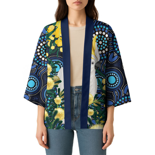 Australia Golden Wattle Kimono Aussie Cockatoo Aboriginal Art