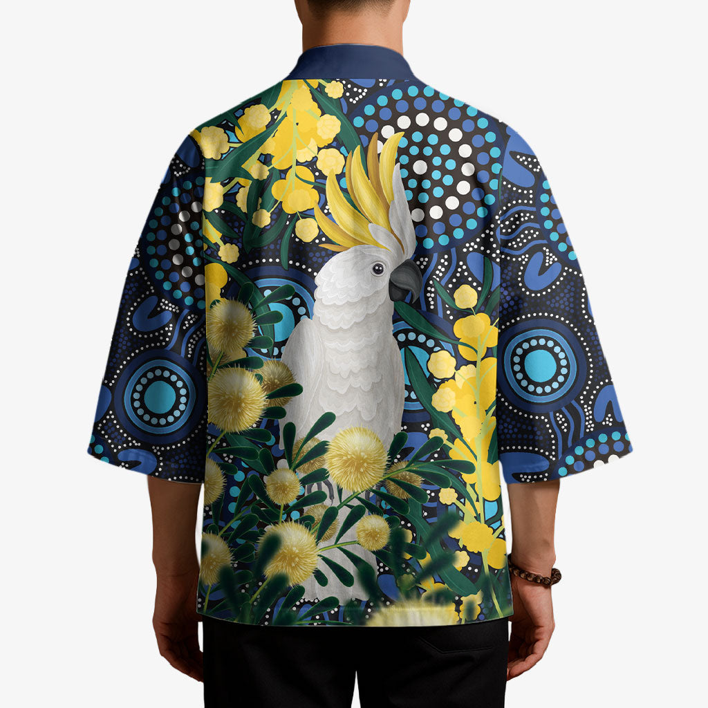 Australia Golden Wattle Kimono Aussie Cockatoo Aboriginal Art