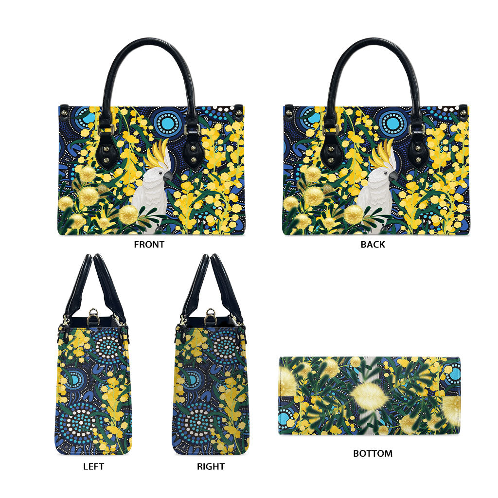 Australia Golden Wattle Leather Bag Aussie Cockatoo Aboriginal Art