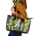 Australia Golden Wattle Leather Tote Bag Aussie Cockatoo Aboriginal Art