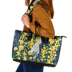 Australia Golden Wattle Leather Tote Bag Aussie Cockatoo Aboriginal Art