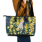 Australia Golden Wattle Leather Tote Bag Aussie Cockatoo Aboriginal Art