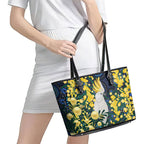 Australia Golden Wattle Leather Tote Bag Aussie Cockatoo Aboriginal Art