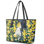 Australia Golden Wattle Leather Tote Bag Aussie Cockatoo Aboriginal Art