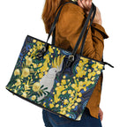 Australia Golden Wattle Leather Tote Bag Aussie Cockatoo Aboriginal Art