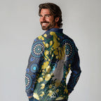 Australia Golden Wattle Long Sleeve Polo Shirt Aussie Cockatoo Aboriginal Art