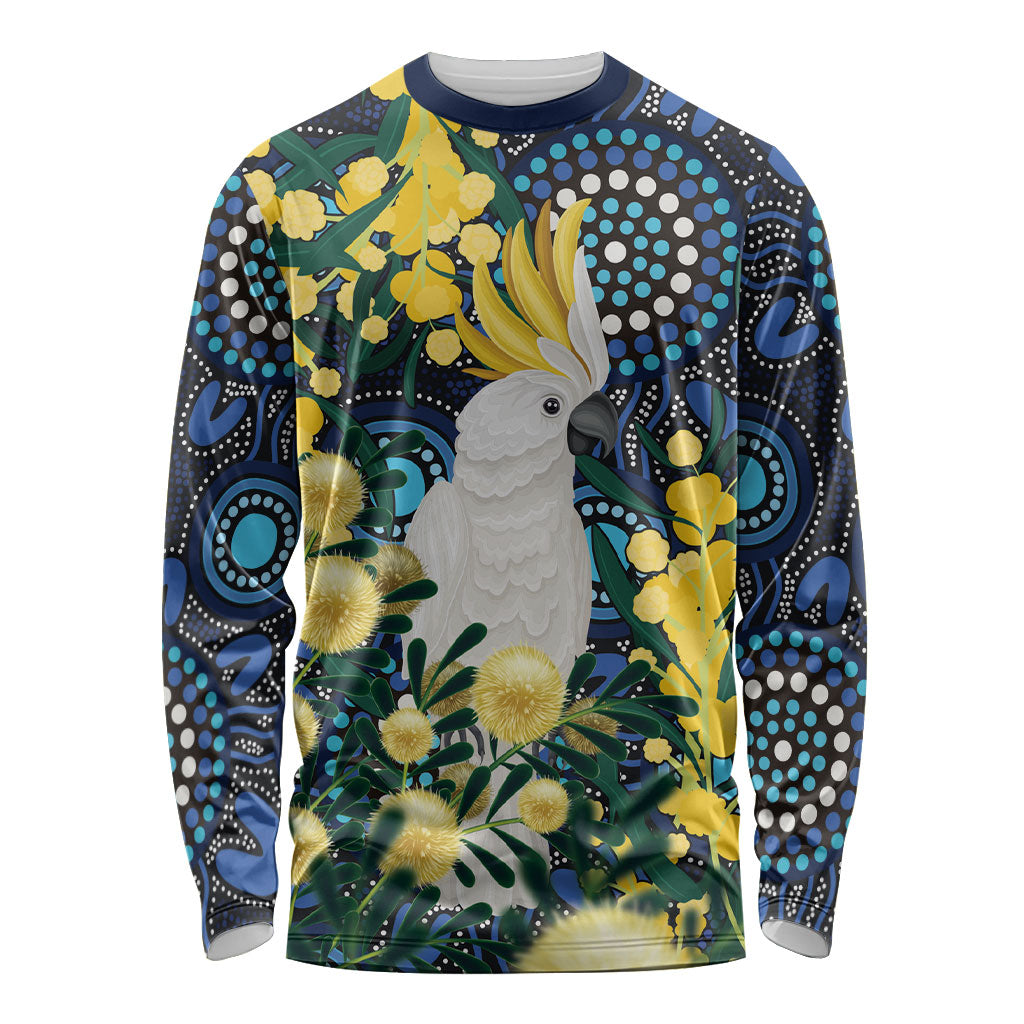 Australia Golden Wattle Long Sleeve Shirt Aussie Cockatoo Aboriginal Art