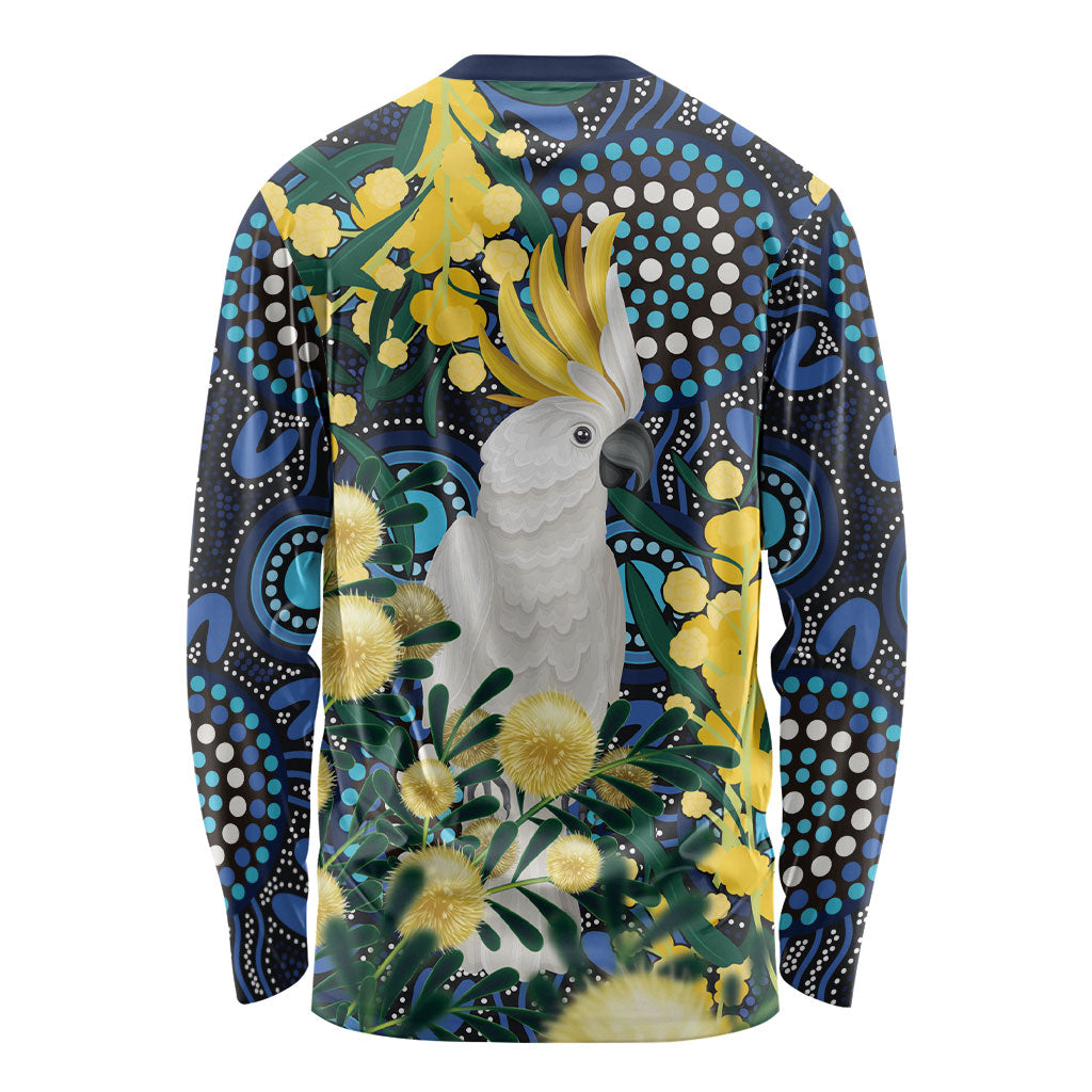 Australia Golden Wattle Long Sleeve Shirt Aussie Cockatoo Aboriginal Art