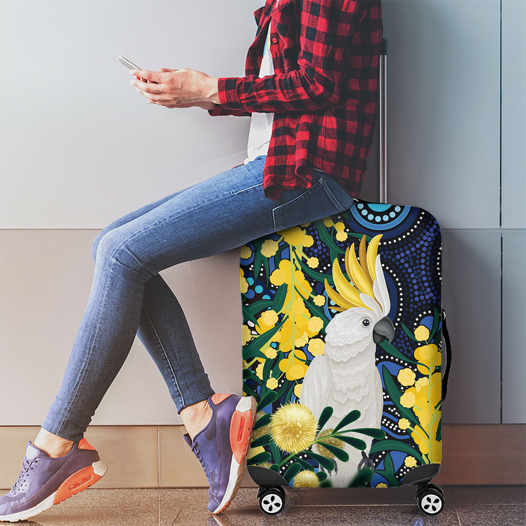 Australia Golden Wattle Luggage Cover Aussie Cockatoo Aboriginal Art