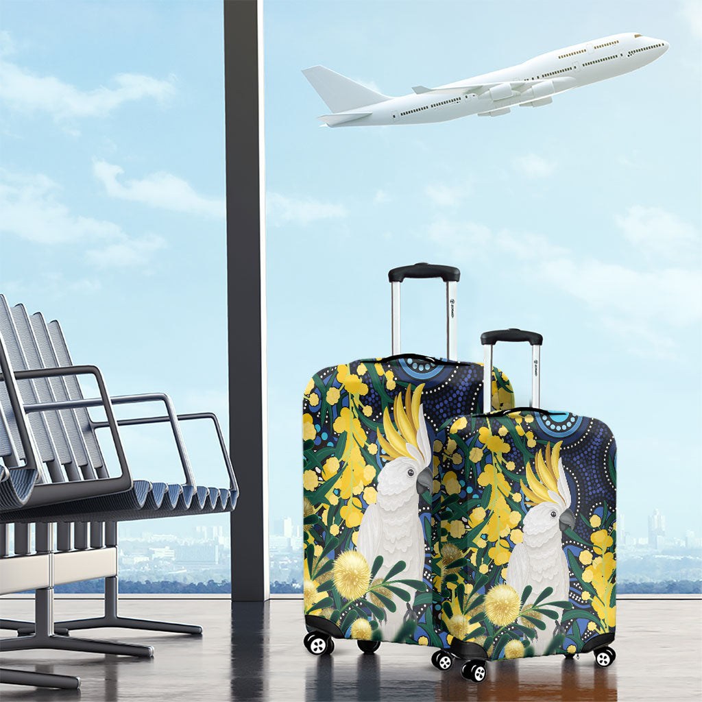 Australia Golden Wattle Luggage Cover Aussie Cockatoo Aboriginal Art