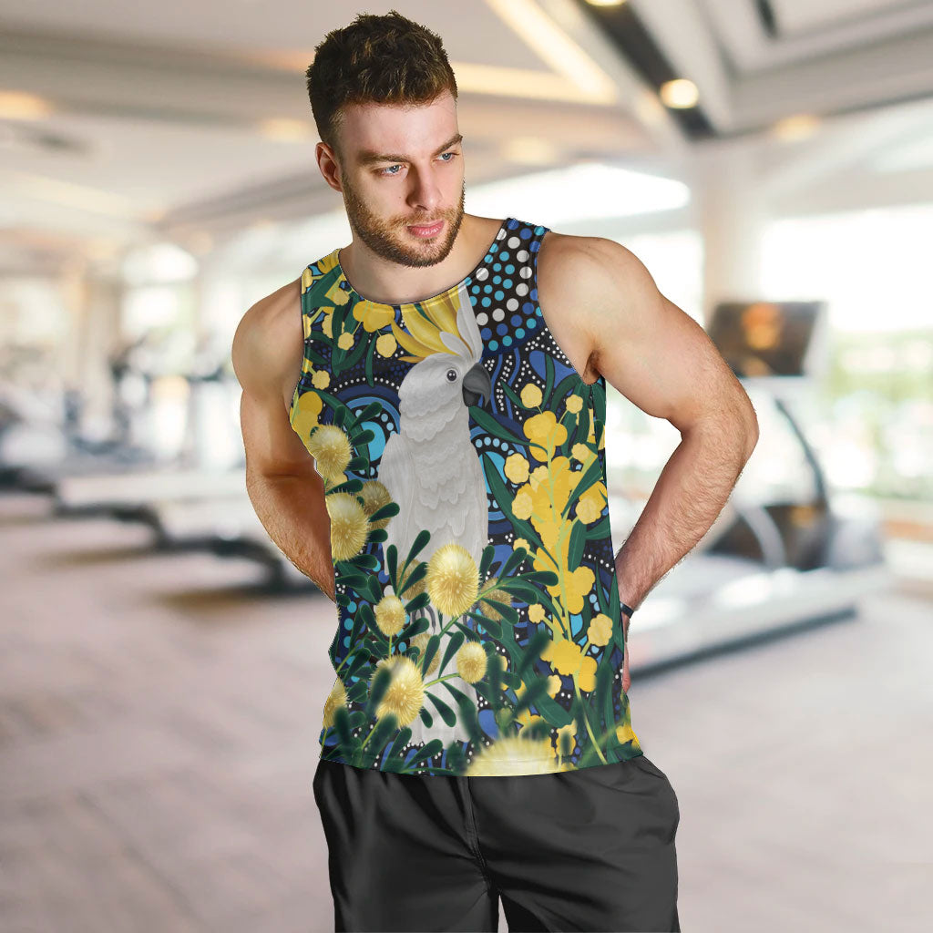 Australia Golden Wattle Men Tank Top Aussie Cockatoo Aboriginal Art
