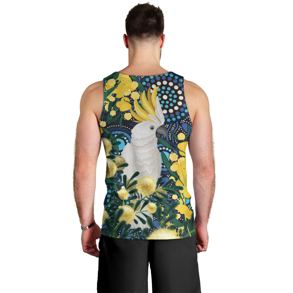 Australia Golden Wattle Men Tank Top Aussie Cockatoo Aboriginal Art