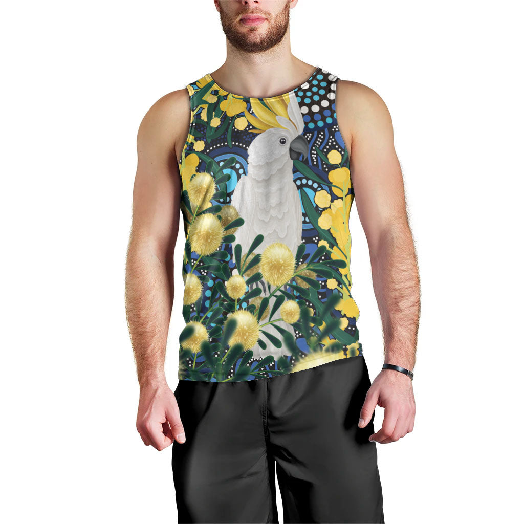 Australia Golden Wattle Men Tank Top Aussie Cockatoo Aboriginal Art