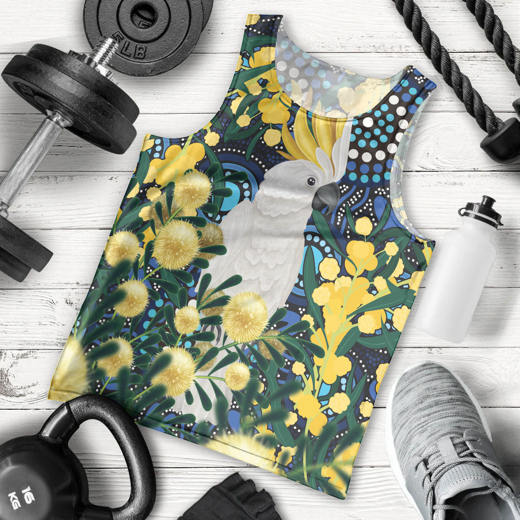 Australia Golden Wattle Men Tank Top Aussie Cockatoo Aboriginal Art