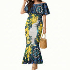 Australia Golden Wattle Mermaid Dress Aussie Cockatoo Aboriginal Art