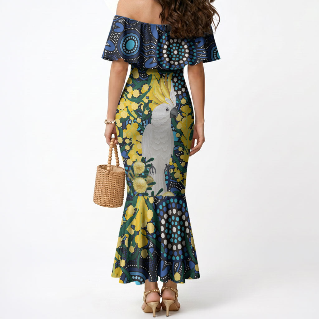 Australia Golden Wattle Mermaid Dress Aussie Cockatoo Aboriginal Art