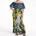 Australia Golden Wattle Off Shoulder Maxi Dress Aussie Cockatoo Aboriginal Art