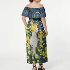 Australia Golden Wattle Off Shoulder Maxi Dress Aussie Cockatoo Aboriginal Art