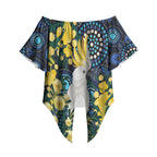 Australia Golden Wattle Off Shoulder Wrap Waist Top Aussie Cockatoo Aboriginal Art