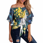 Australia Golden Wattle Off Shoulder Wrap Waist Top Aussie Cockatoo Aboriginal Art
