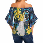 Australia Golden Wattle Off Shoulder Wrap Waist Top Aussie Cockatoo Aboriginal Art