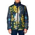 Australia Golden Wattle Padded Jacket Aussie Cockatoo Aboriginal Art