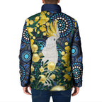 Australia Golden Wattle Padded Jacket Aussie Cockatoo Aboriginal Art