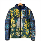 Australia Golden Wattle Padded Jacket Aussie Cockatoo Aboriginal Art