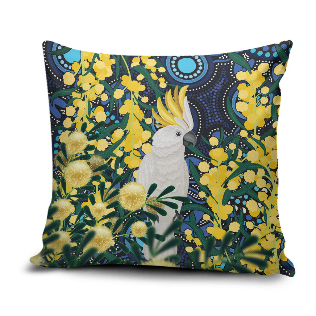 Australia Golden Wattle Pillow Cover Aussie Cockatoo Aboriginal Art