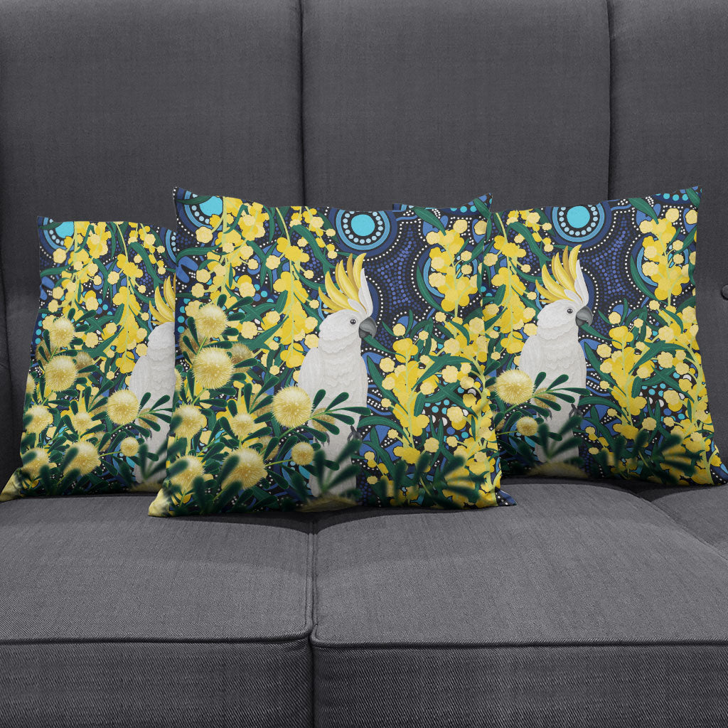 Australia Golden Wattle Pillow Cover Aussie Cockatoo Aboriginal Art